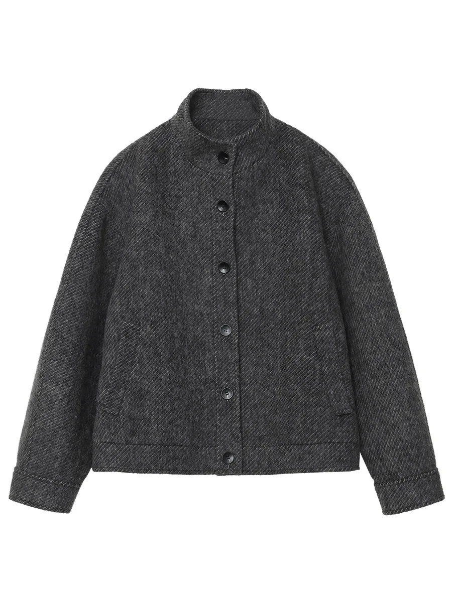 CHIC VEN Women Short Woolen Coat New Stand Up Twill Texture Single Breasted Ladies Jacket Retro Woman Outwear Autumn Winter 2025 LadyShow.Store