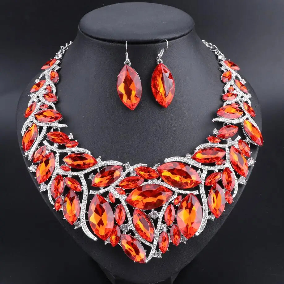 Bridal Jewelry Sets Wedding Engagement Necklace Earrings Sets for Brides Party Costume Decoration Jewellery Women Pi-Mart