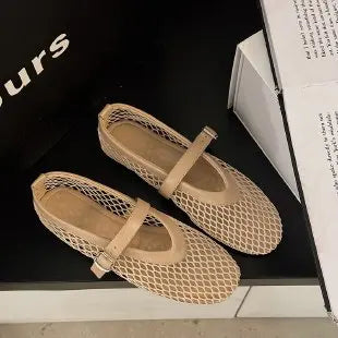Women Mesh Ballet Flats Fishnet Ballerina Flats Comfortable Round Toe Ballet Shoes Breathable Casual Walking Shoes for Commuting LadyShow.Store