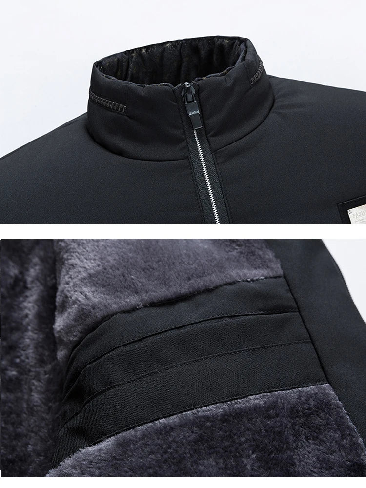 Puffer Jacket Mens Fleece Lined Thick Parkas Stand Collar Jacket Men's Coat Winter Warm Thick Coat Quilted Padded Jacket Outwear LadyShow.Store