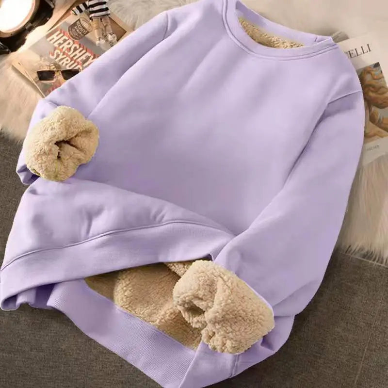 Sweatshirt Women's Winter Loose Letter Print Plush Thick Hooded Sweatshirt Warmth Padded Warm Fleece Lined Pullover Sweater Top LadyShow.Store
