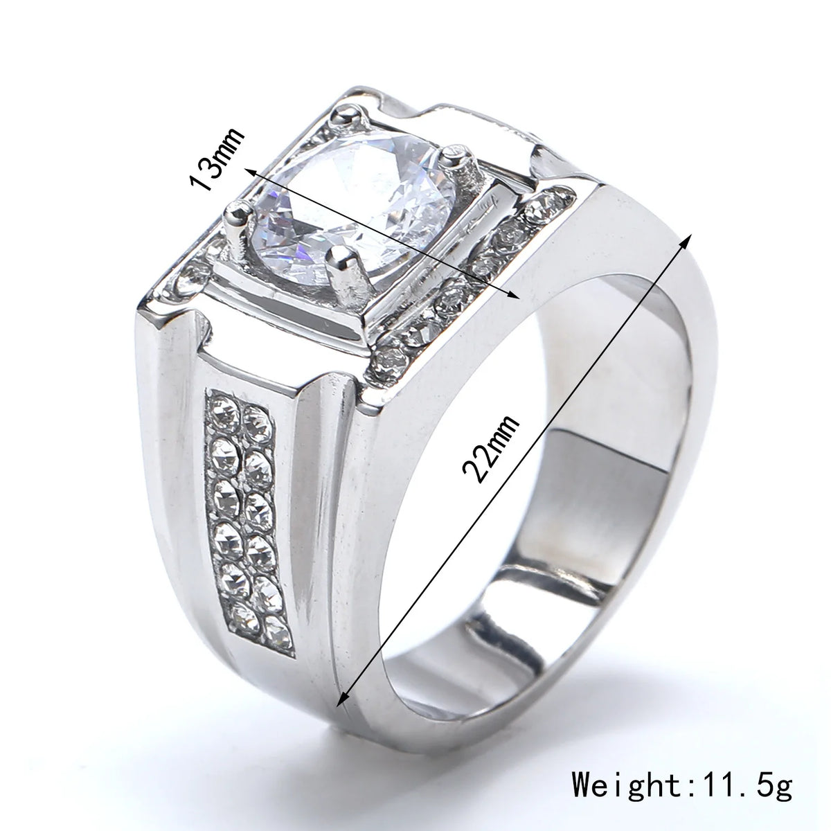 Keisha Lena AAAAA Zircon Men Ring Stainless Steel 18K Gold Plated Engagement Rings For Man Jewelry Waterproof Allergy-Resistant Pi-Mart