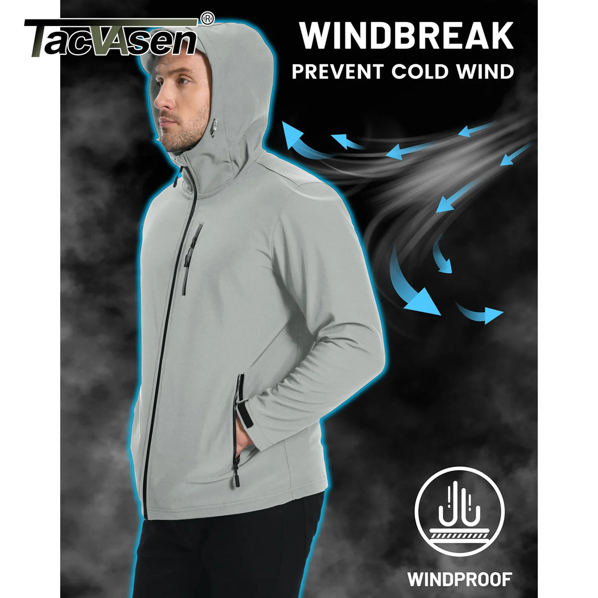 TACVASEN Hooded Softshell Jacket Mens Waterproof Rain Jacket Fleece Lined Work Jacket Outdoor Trekking Hiking Windbreaker Male Pi-Mart