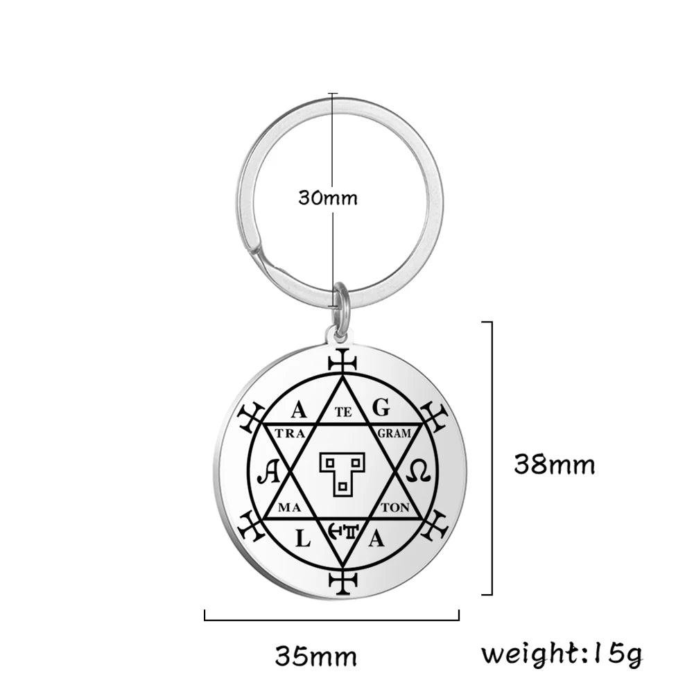 Dawapara Protection Secret Seal of Solomon Pendant Keychain Witchcraft Hexagram Wealth Fortune Amulet Stainless Steel Jewelry Pi-Mart