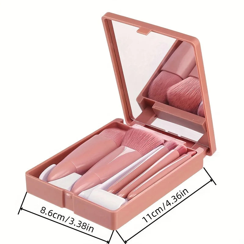 5Pcs Portable Makeup Brush Set With Mirror -  Foldable Travel Kit ，Mini Makeup Brush Set Travel Makeup Brush Set LadyShow.Store