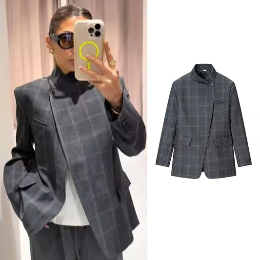 Tidalyf Blazers & Jackets Women's Spring 2026 New Fashion Plaid Loose Warm Jackets Women's Chic Youth Office Long Sleeve Coats LadyShow.Store