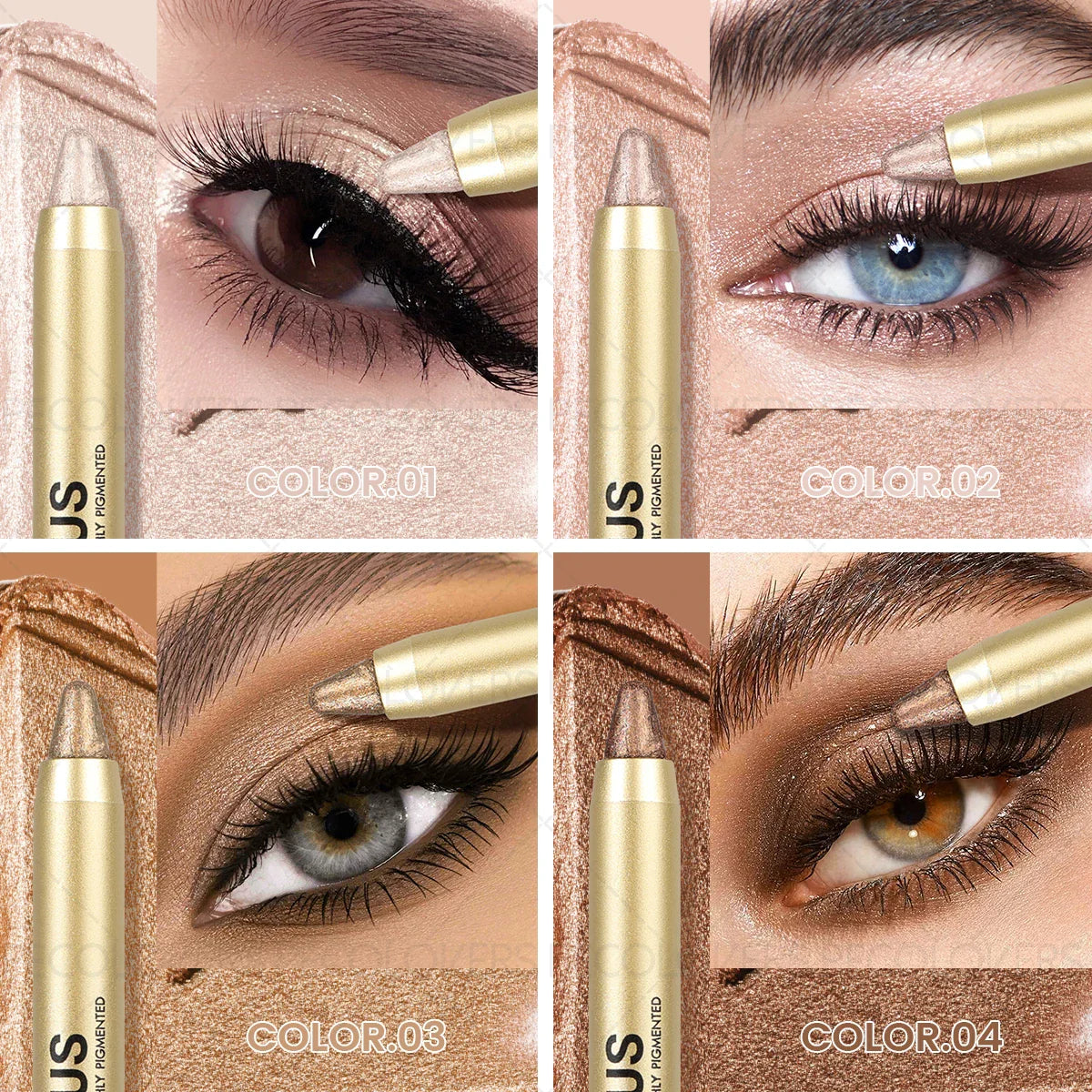 Smudge-Proof & Waterproof Eyeshadow Stick,Dual-Ended Eye with Shadow Stick,Sponge Brush,Glitter & Matte Finishes Tri Light Beauty