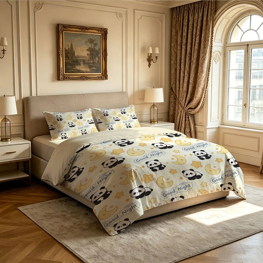 3pcs Cartoon Panda Print Coreless Duvet Cover Cool Summer Lightweight Bedding Set Multi Size Bedroom Bedding Decoration Pi-Mart