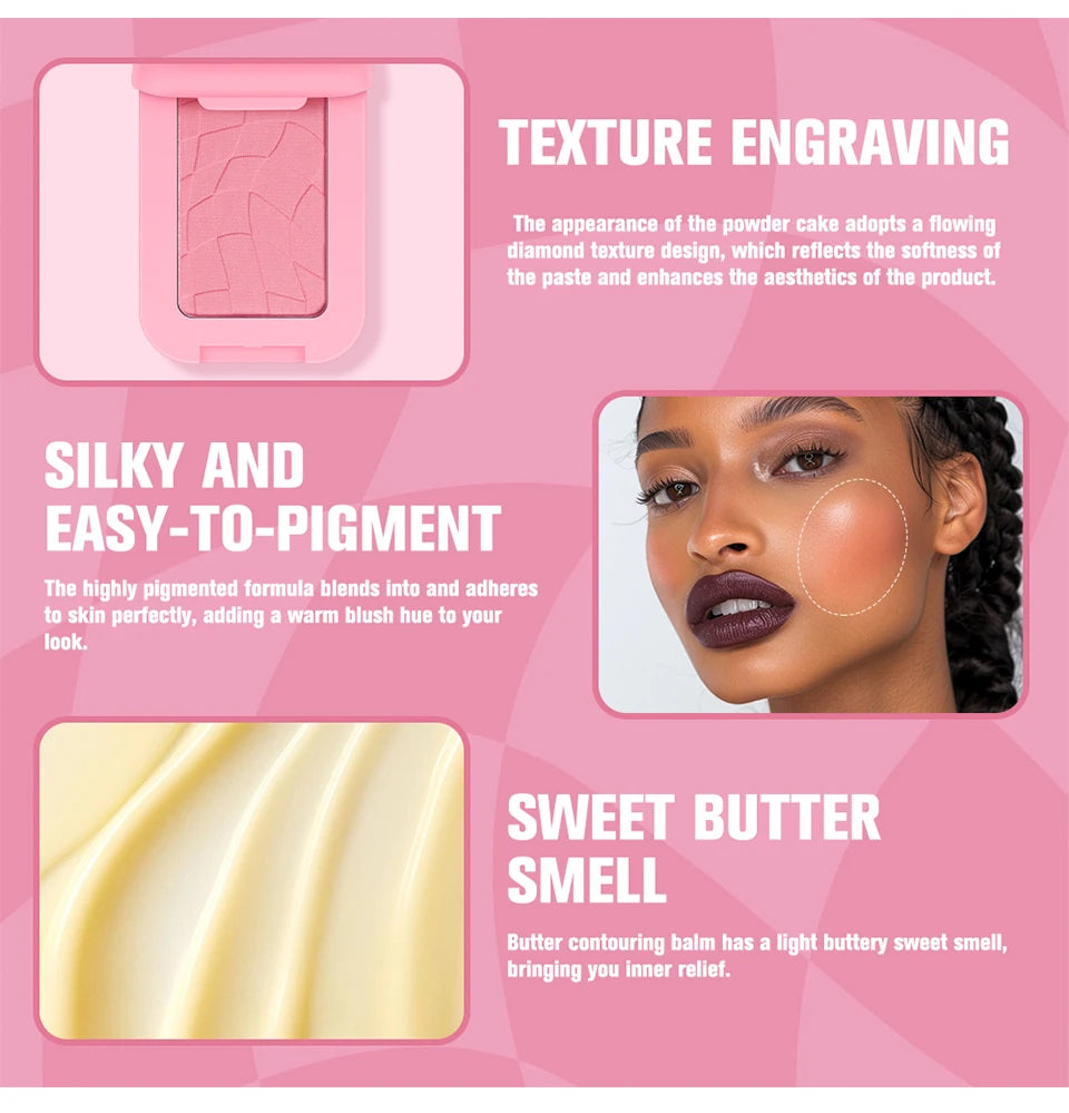 Professional Makeup Powder Blush 12HR Wear Vegan Formula Blusher Makeup Blush in Bar Cosmetics Palette Powder Pink Cream Face Pi-Mart