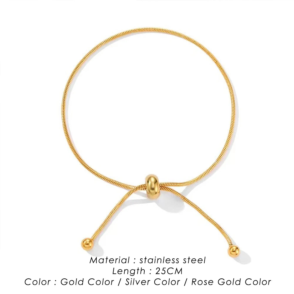 Korean Adjustable Stainless Steel Bracelet for Women Girl Men High Quality Design Gold Color Snake Chain Jewelry Wholesale Pi-Mart