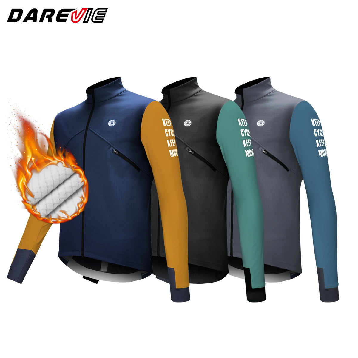 DAREVIE Cycling Men's Jacket Windproof Fleece Pro Cycling Jackets Long Sleeve Warm Soft Brushed Pro Breathable Bicycle Clothing Pi-Mart
