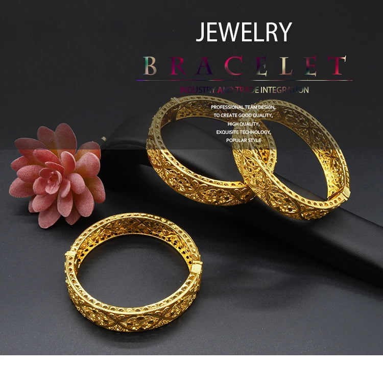 Indian Gold Color Tassel Bracelets Ring For Women Dubai African Hard Charm Bangles Wedding Arabic Hand Jewelry Party Gifts Pi-Mart