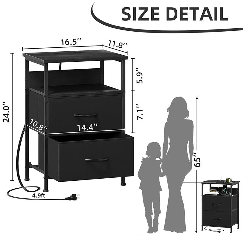 bedside table, chest cabinet, dresser, two drawers with cloth drawers, storage cabinet Pi-Mart