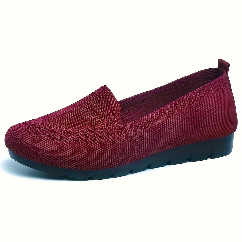 Women's Solid Color Knit Loafers Lightweight Anti Slip Flat Shoes for Casual Wear LadyShow.Store