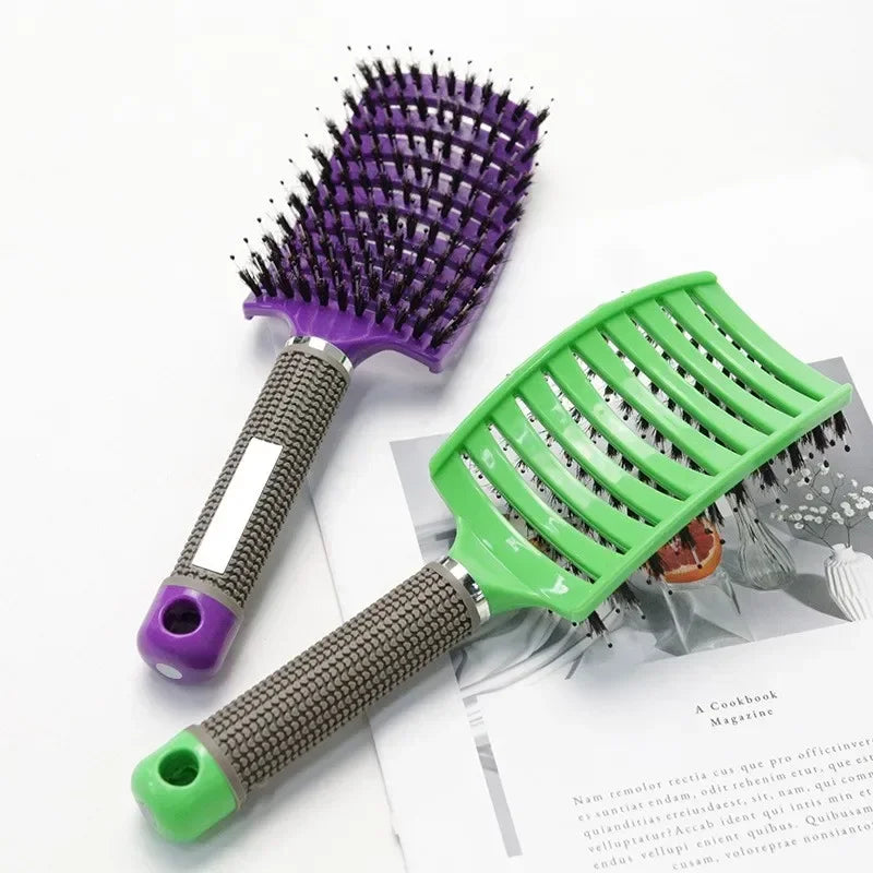Hair Brush Exfoliating Hair Brush Bristle Women's Wet Curly Hair Comb Salon Hair Styling Tool，Special for Real Hair Wigs Pi-Mart