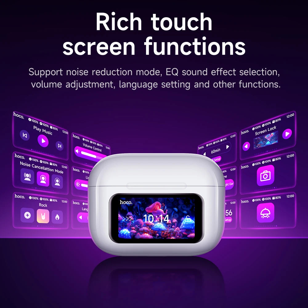 HOCO EW72 Wirelss Bluetooth 5.4 ANC Noise Reduction Earphone With LED Full Touch Smart Screen Charging Box Music Sports Earbuds Pi-Mart