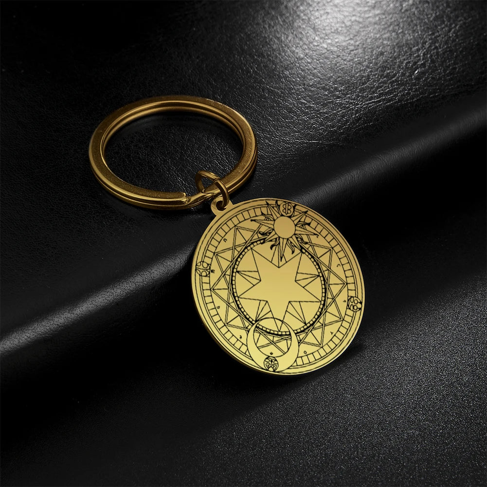 Dawapara Protection Secret Seal of Solomon Pendant Keychain Witchcraft Hexagram Wealth Fortune Amulet Stainless Steel Jewelry Pi-Mart