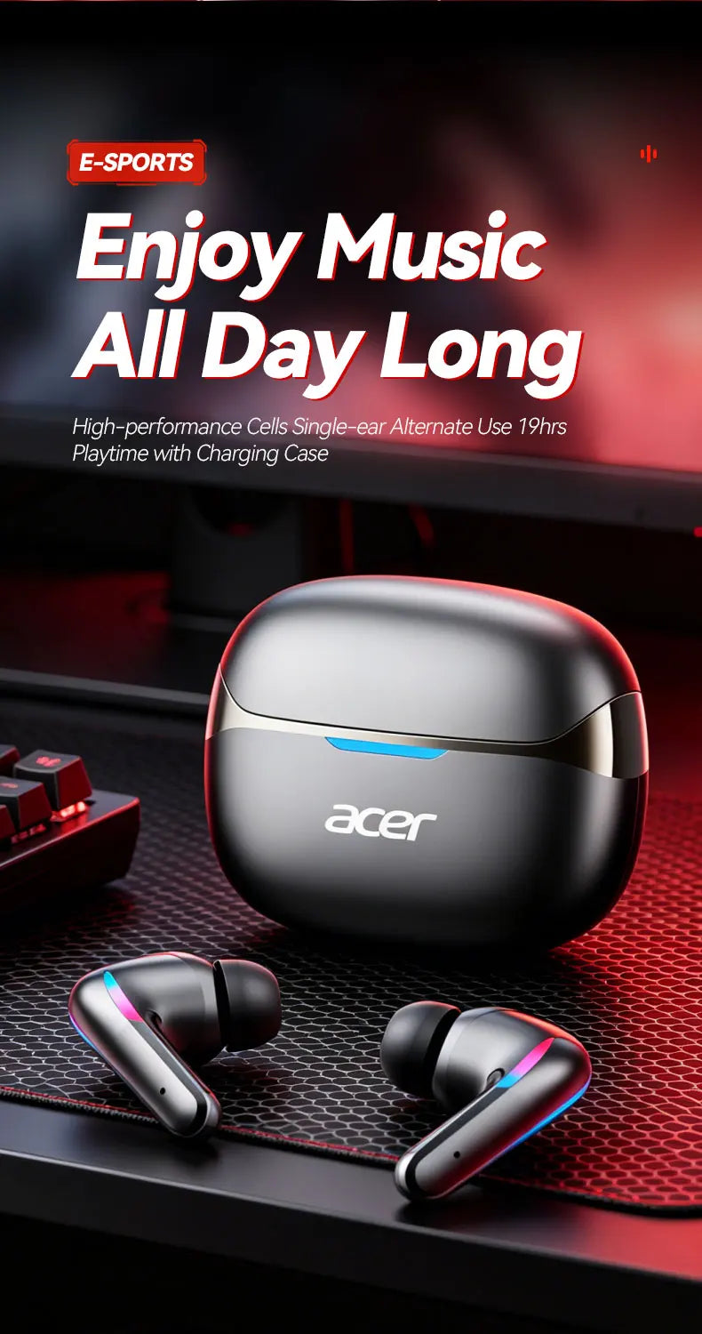 Acer Ohr829 Wireless Headphones Bluetooth 6.0 Low-Latency Gaming Headphones Enc Call Noise Reduction Surround Stereo Sound Comfortable to Wear Long Battery Life Compatible with Mobile Phones and Tablets Pi-Mart