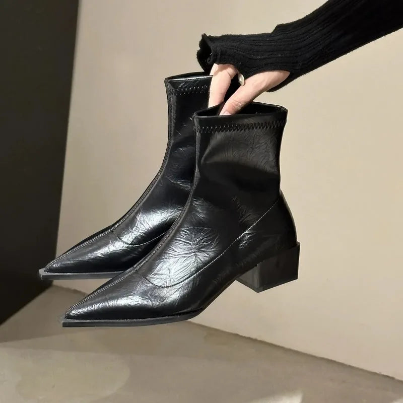 Autumn Women Ankle Boots Shoes Fashion Pointed Toe Ladies Short Boot Square Low Heel Casual Winter Women's Footwear 2024 LadyShow.Store