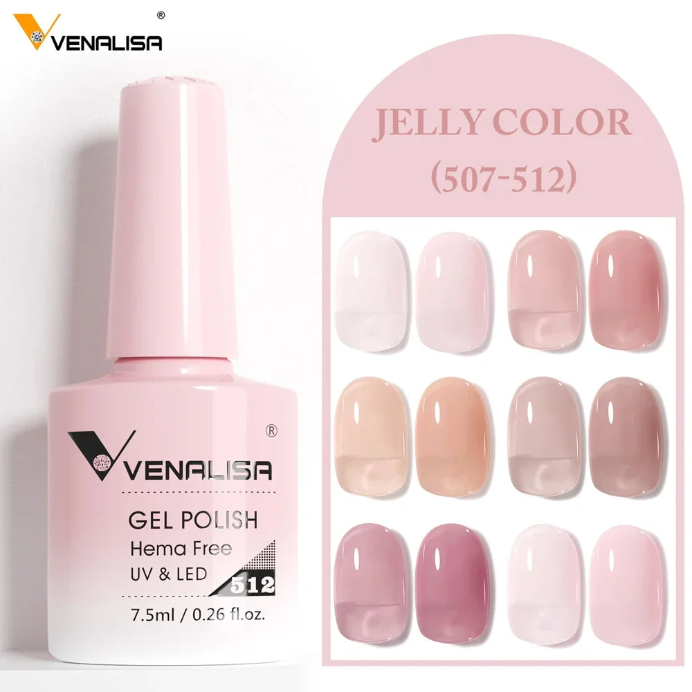 Venalisa Color Nail Gel Polish Kit  Jelly Pink Semi-transparent HEMA FREE Self Leveling Nude Natural Pink Nail Manicure Set Tri Light Beauty