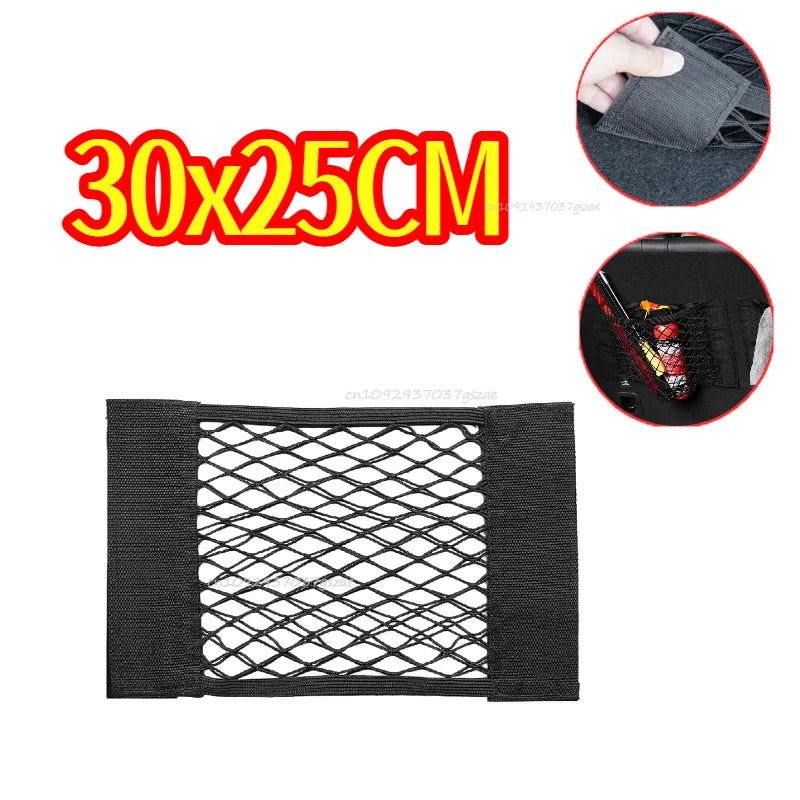Car Storage Net Stretchable Mesh Pocket Net Magic Elastic Sticker Universal Rear Mesh Trunk Seat Bag Pocket Cage Auto Organizer Pi-Mart
