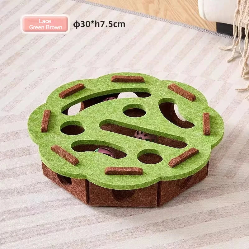 Interactive Cat Toy Felt Maze Box with Bell Ball Self Play Cat Teaser Box Stimulate Hunting Instinct Relieve Boredom Stress Pi-Mart