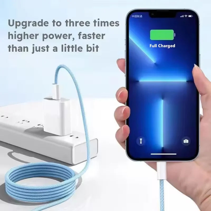 1m 2mPD Braided 35W Fast Charge Cable For iPhone 13 14 Pro Max 11 12 mini X XR XS Max 7 8 Plus Quick Charging USB-C Data Cables Pi-Mart