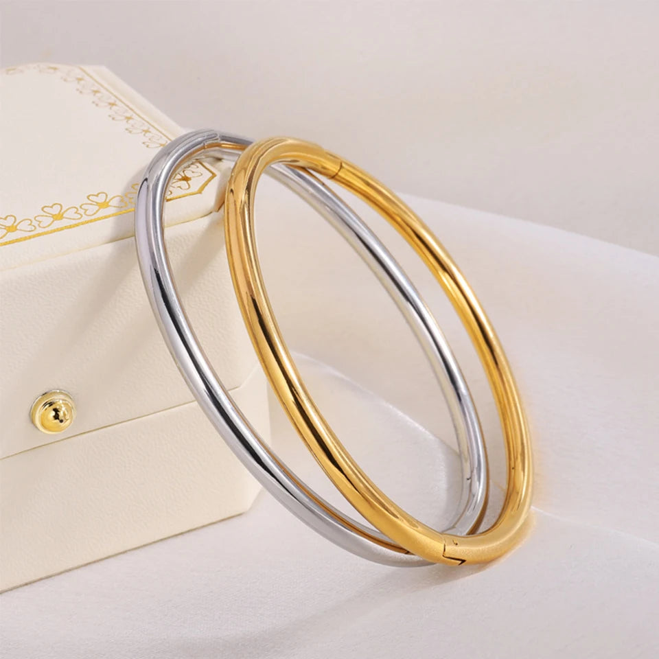 ZAKOL Waterproof Stainless Steel Cuff Bracelet Bangles for Women Smooth Metal Openable Bracelets Jewelry Gift Pi-Mart