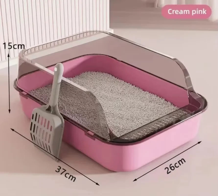 P Semi-Enclosed Cat Litter Box Splashproof Kitten Toilet Tray Pet Cleaning Basin with High Sides for Indoor Use Pi-Mart
