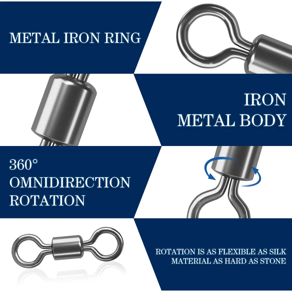 50pcs Fishing Swivels Rolling Swivels Solid Stainless Steel Rings Fishhooks Lure Connector for Fishing Accessories Pi-Mart