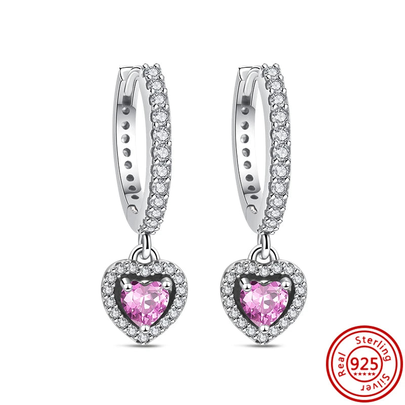 Hot Sale 925 Sterling Silver Heart Earrings Fit Original Charms Hoop Earrings For Women Girls Stud Earring Fine Jewelry Gifts Pi-Mart