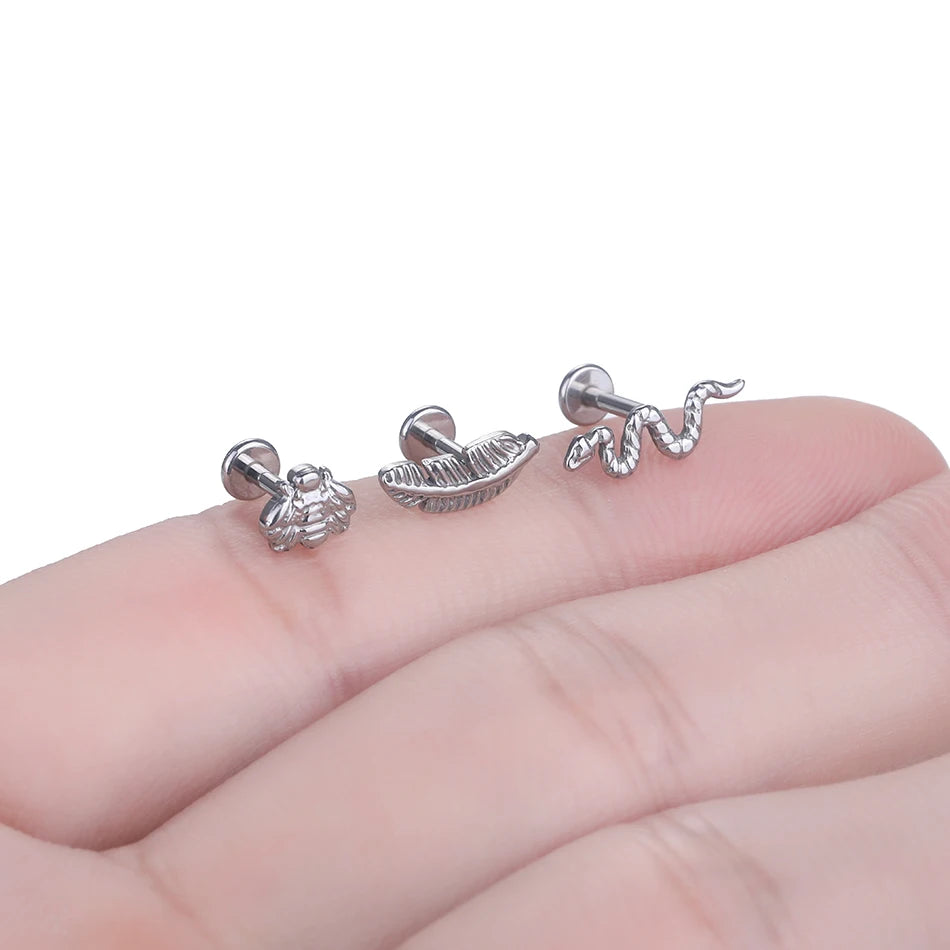 1Pc G23 Titanium Cartilage Stud Earrings for Women Lip Stud Labret Piercing Helix Daith Piercing Body Jewelry Pi-Mart