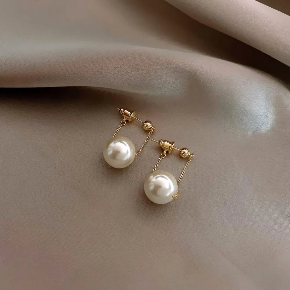 Exquisite Fashion Gold Color Stainless Steel Pearl Drop Dangle Earrings for Women Charm Party Korea Earring Jewelry Colorfast Pi-Mart