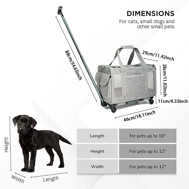 Pet Carrier with Wheels for Dogs Up To 15lbs & Cat  Airline Approved Dog Carrier Rolling Pet Carrier Foldable Pet Stroller Pi-Mart