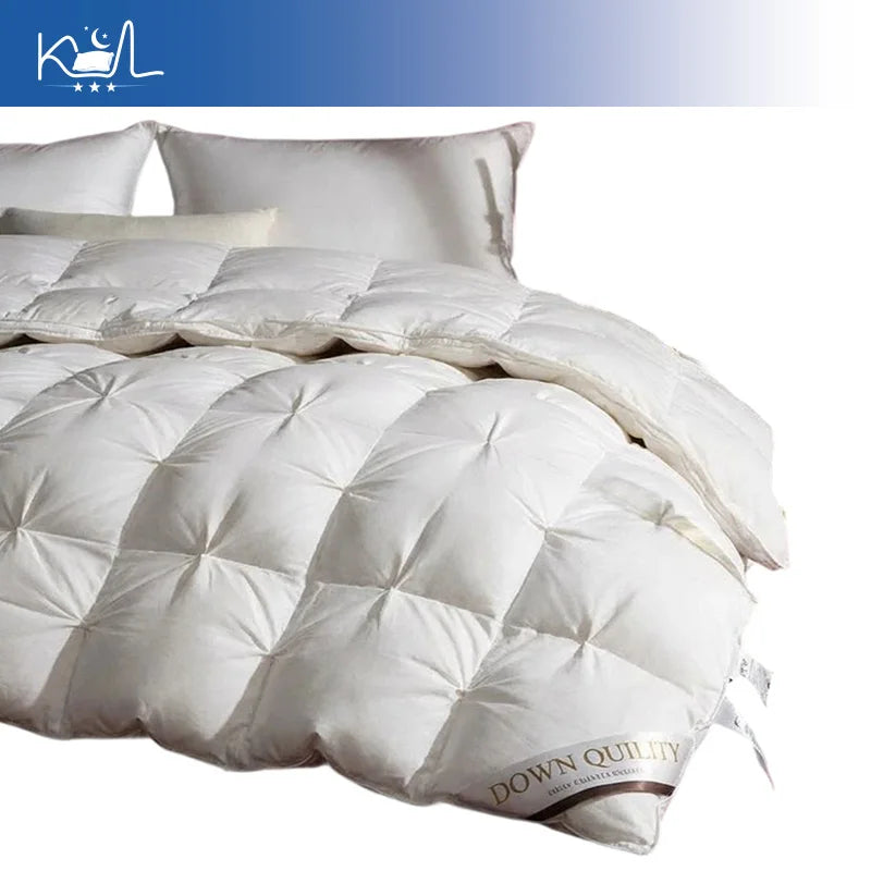 3D Luxury Quilted 100% Premium Goose Down Comforter King Queen Full Size Winter Thick Solid Color Duvet Pi-Mart