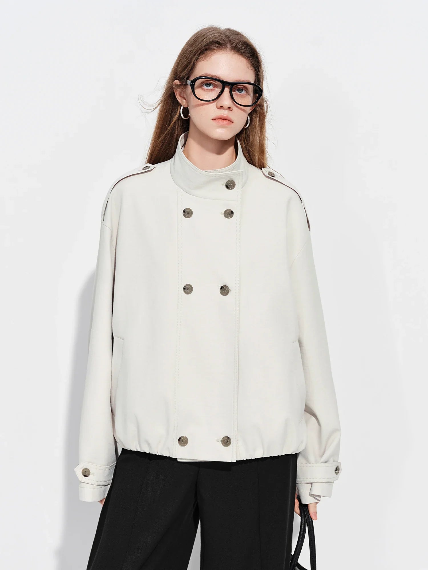 FSLE【Premium Series】Women's Oversize Short Trench Coat Brown Faux Leather Belted Jacket Grey Windbreaker Y2K Retro Outerwear LadyShow.Store