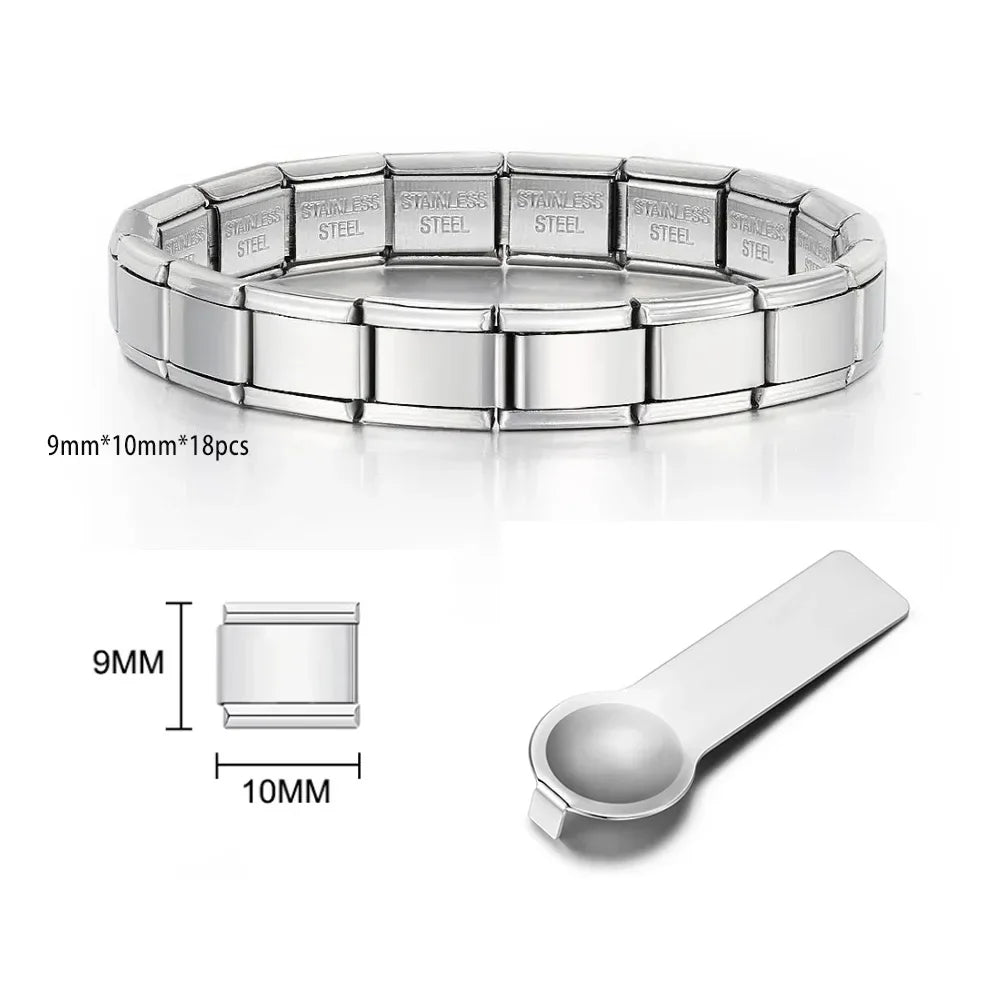 Italian Charm Link for Women Men 9mm Width Silver Gold Color Chain Stainless Steel Bracelet on Hand DIY Making Jewelry Wholesale Pi-Mart