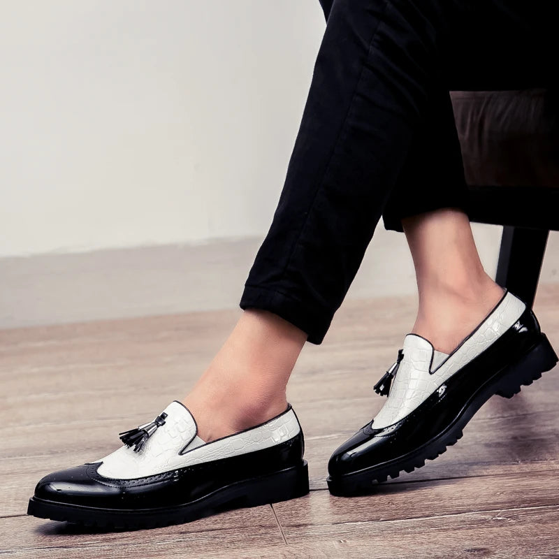 Men Loafers PU Splicing Tassel Decoration Low Heel Comfortable Classic Daily Business Men Shoes Pi-Mart