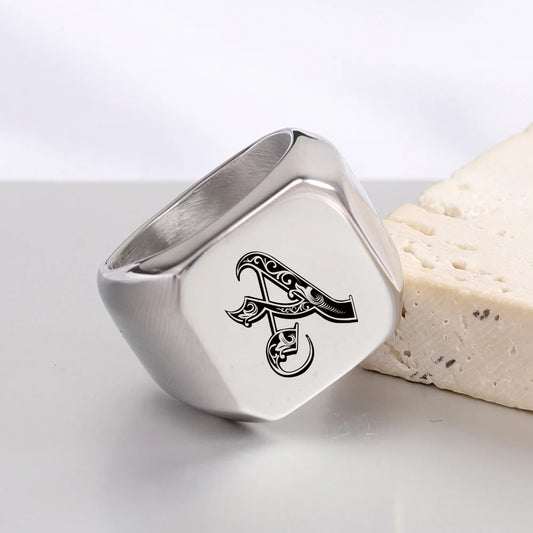 Fashion 26 English Initial Titanium Steel male Ring for Men Retro Punk Party Jewelry Pi-Mart