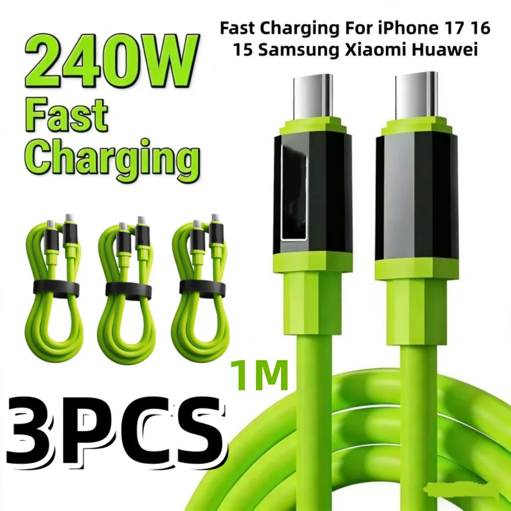 3/1PCS USB C Cable to USB C 240W Fast Charging Charger Cable Supports Fast Charging For iPhone 16 15 Samsung Xiaomi Huawei Pi-Mart