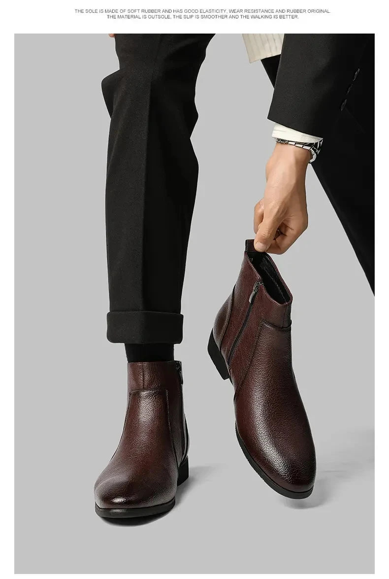 Winter New Men Business Boots Black  Red Simple Slim Fit Soft Leather Boots Casual and Fashionable Chelsea Boots 38-46 Men Boots Pi-Mart