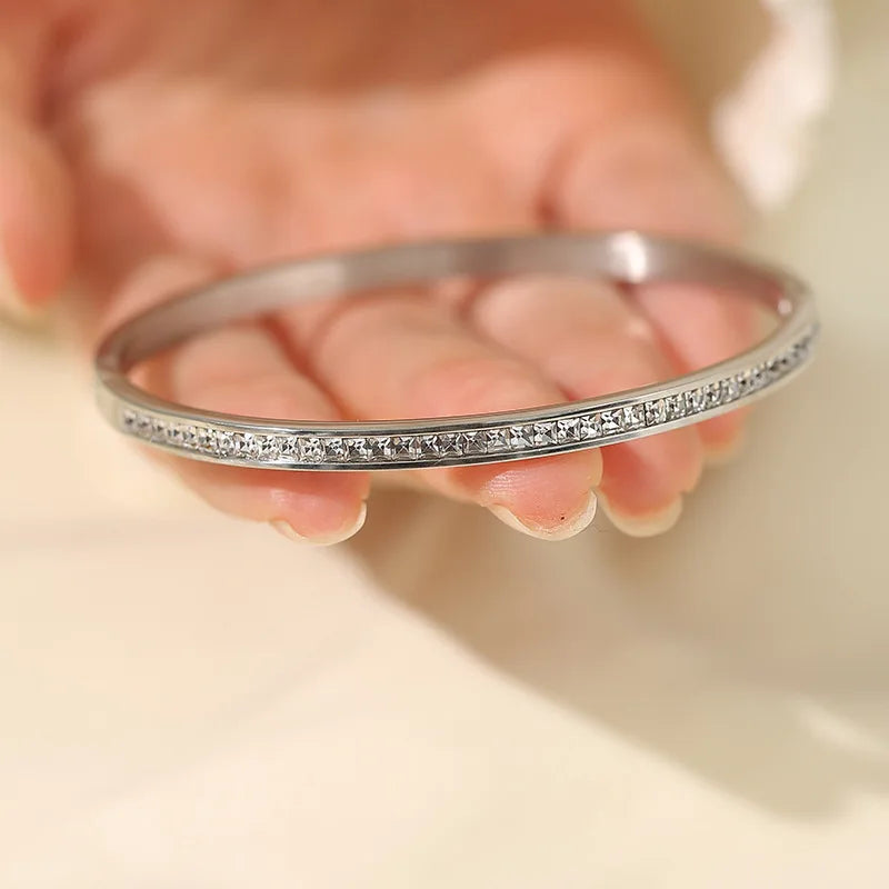 ZAKOL Waterproof Stainless Steel Cuff Bracelet Bangles for Women Smooth Metal Openable Bracelets Jewelry Gift Pi-Mart