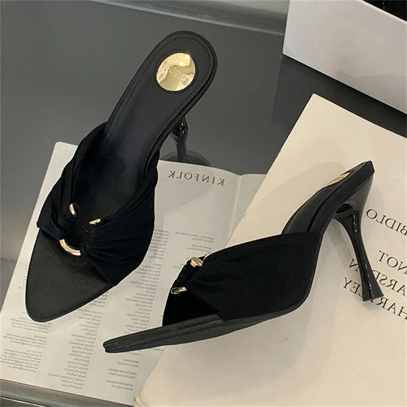 Eilyken Summer Woman Slippers Fashion Open Toe Thin High Heels Shoes Street Style Stripper Party Slides Zapatos De Mujer LadyShow.Store