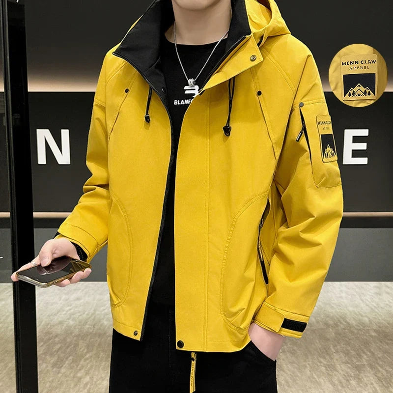 Autumn Lightweight Hooded Cargo Jacket Men Outdoor Windproof Coats Man Korean Fashionable Handsome Casual Hiking Jackets for Men LadyShow.Store