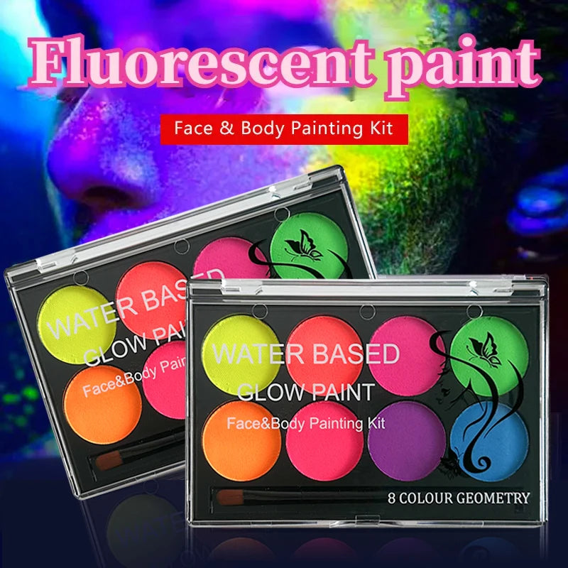 8 Colors Body Painting Palette for Tattoo Art UV Glow in The Dark Makeup Carnival Artist Cosplay Art Party Festival Cosmetics Pi-Mart
