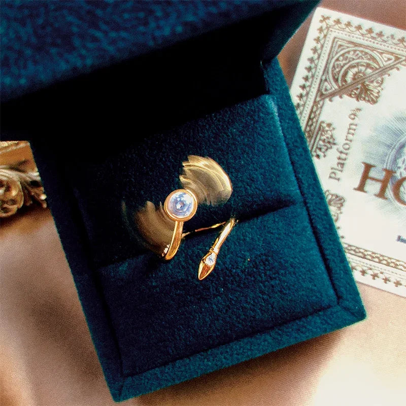 925 Sterling Silver  HP Cosplay Hary Potters Gold Snitch Ball Adjustable Rotatable Ring  Jewelry Props Women Men Couple Gifts Pi-Mart