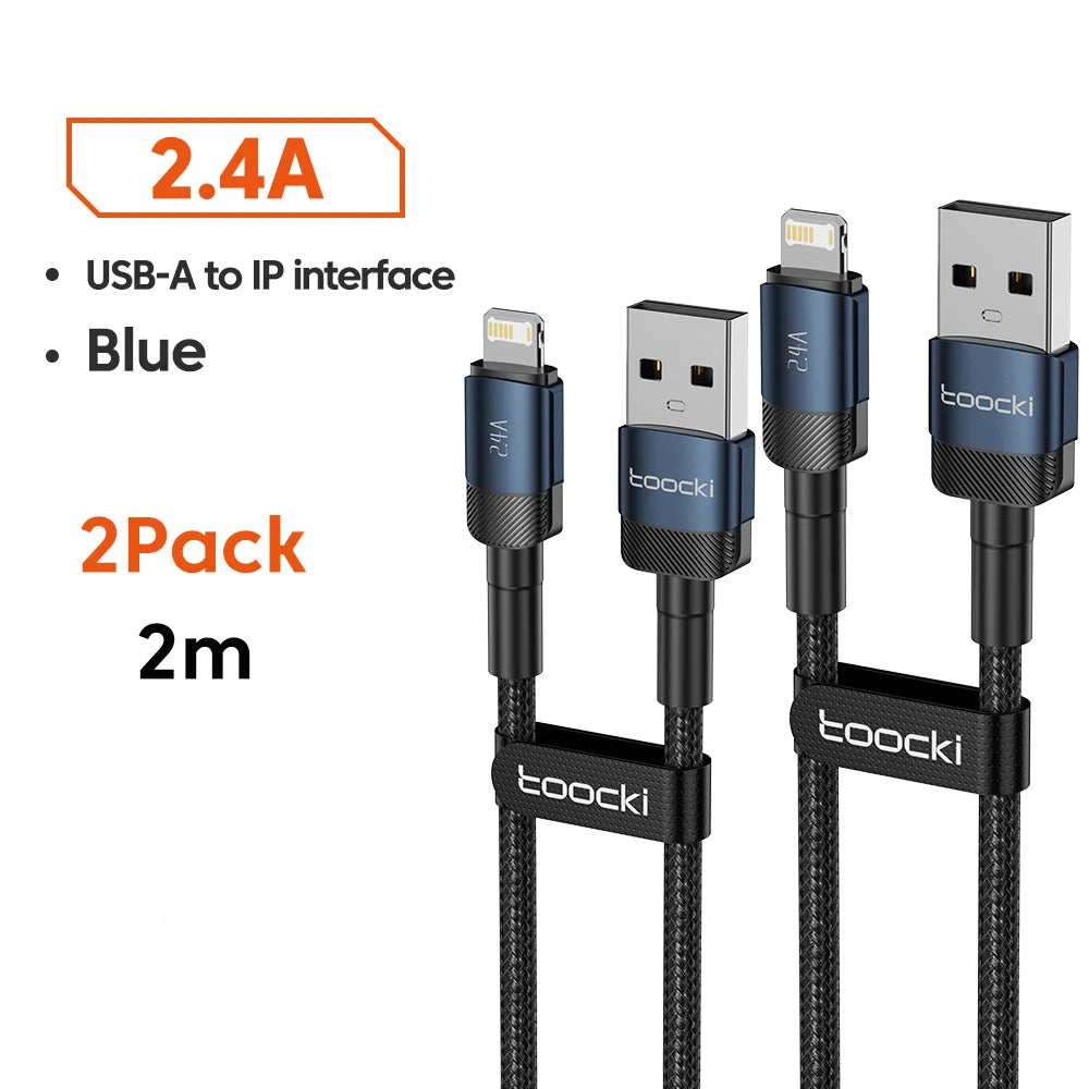 Toocki USB Cable For iPhone 14 13 12 Pro Max X XS XR 8 7 Plus iPad Fast Charging Charger Aluminum iP Cable For iPhone Data Cord Pi-Mart