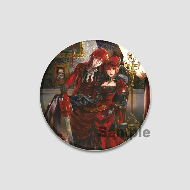 58MM Cartoon Comics Black Butler Creative DIY Badge Tinplate Plastic Pins Button Brooches for Backpack Accessories Jewelry Gifts Pi-Mart