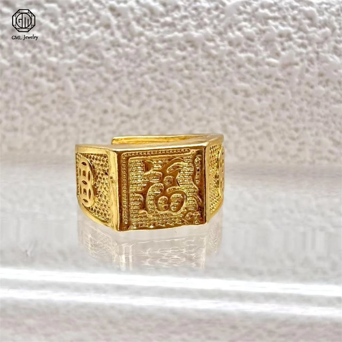 Sand Gold Adjustable Ring Matte Wide Band Openable Fade Resistant Unisex Couple Jewelry Solid Minimalist Gift Pi-Mart