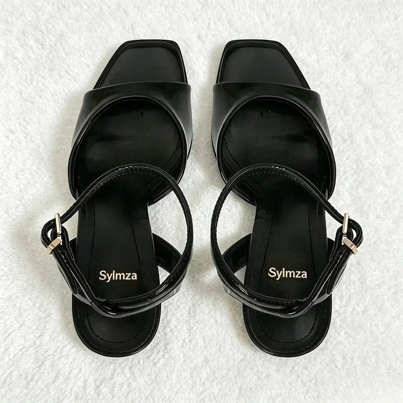 Black Sexy Heels Women Summer Elegant Party Dress Sandals Fashion Square Toe Naked Strap Designer Thin Heels Pumps Zapatos Mujer LadyShow.Store